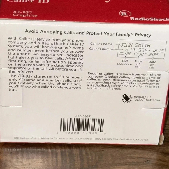 NWT RADIO SHACK 50 Memory Caller ID CID-937 Vintage Three Line Display - Picture 3 of 3